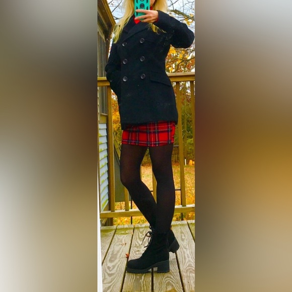 Moda International Wool Blend Purple Grey Plaid Tartan Winter Peacoat Women's XS - Picture 14 of 16